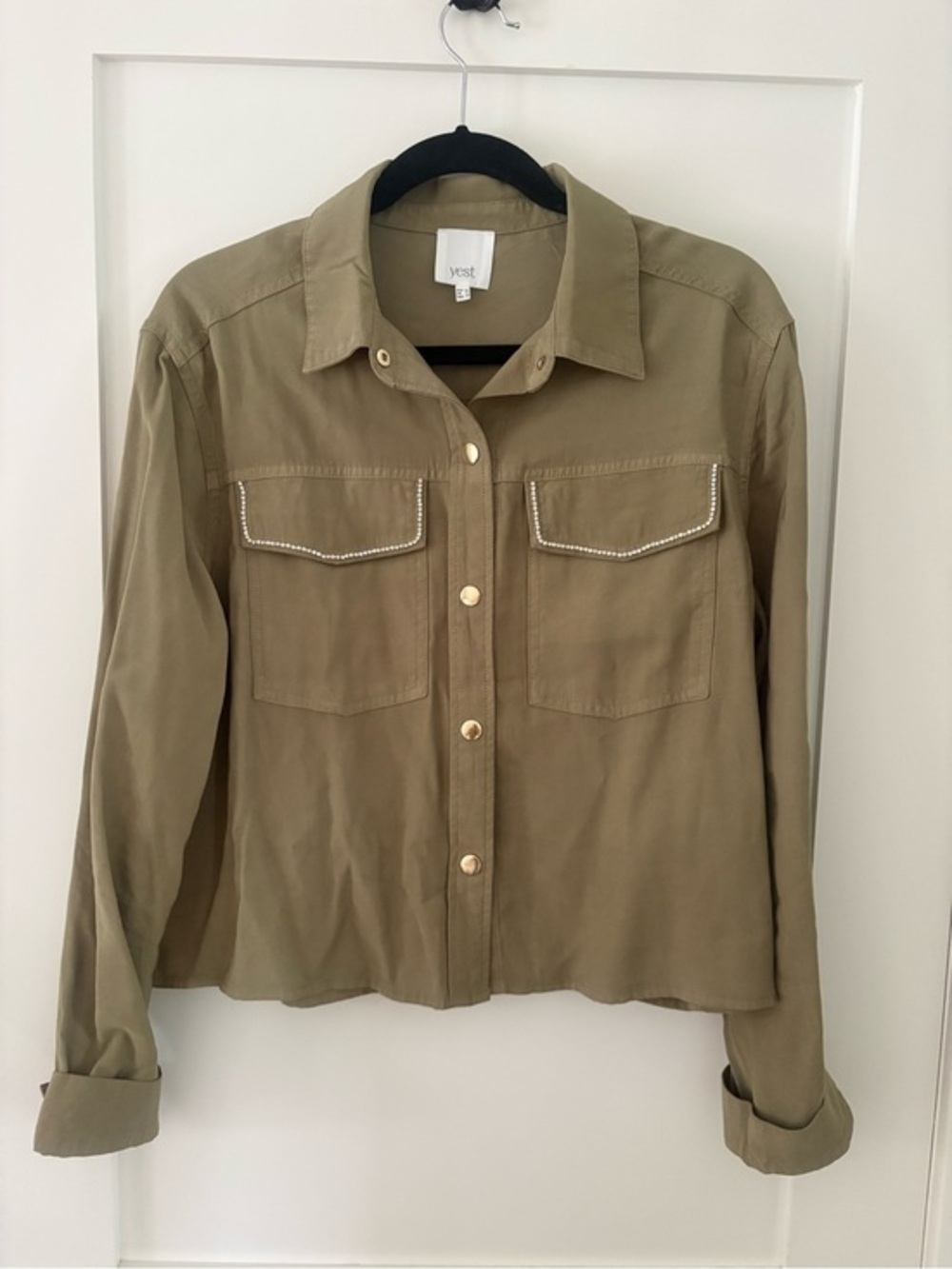 Yest Army Green Shirt Jacket Diamond‑Trim pockets Utility lightweight 10 EUR 42